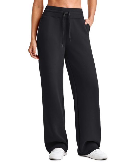 G4Free Wide Leg Pants for Woman Drawstring Pull on High Waist Casual Lounge Workout Gym Track Pants with Pockets(Black,M,Tall)