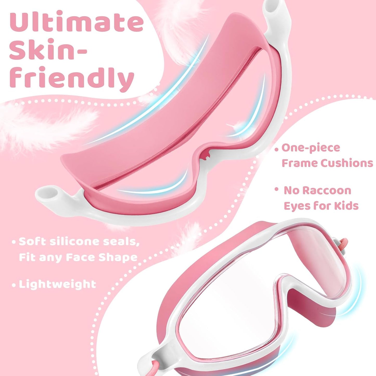 Vvinca Kids Swim Goggles - Wide View Anti-Fog UV Protection | Adjustable Bungee Strap for Ages 3-14