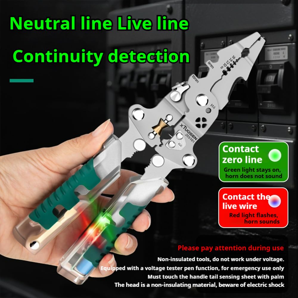 Tuvilo Electrical Pliers, 2026 New 18 In 1 Foldable Ｗire Stripper, Foldable Alloy Steel Multitool with Insulated-Grip Handles Wire Stripper Cutter Built-In Voltage Tester Screwdriver (Pointed Nose-a)