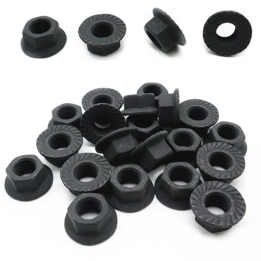 QYIMLI 20Pcs M10 x 1.25mm Flange Nut, Carbon Steel Thread Hardware Nuts Serrated Flange Lock Nuts Metric Hex Flange Nuts Bright Finish (Black)
