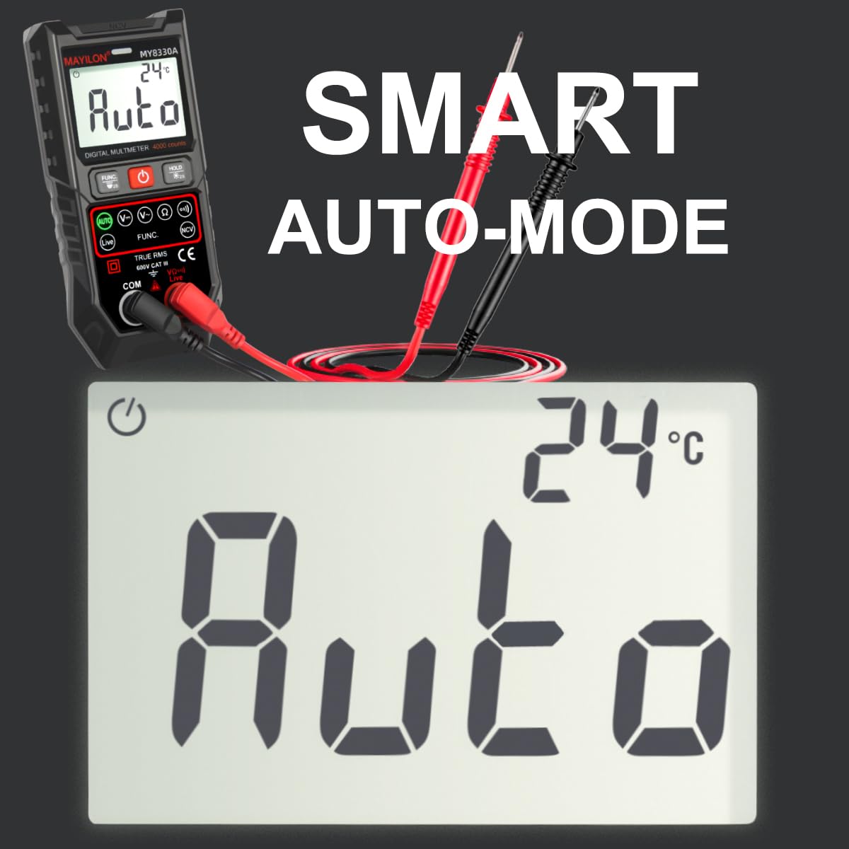 Digital Multimeter TRMS 4000 Counts Multimeter DC AC Voltage Tester Auto-Ranging Voltmeter Amp Meter NCV Live Wire Resistance Continuity Temp for Auto/Home/Electrical MY8330A