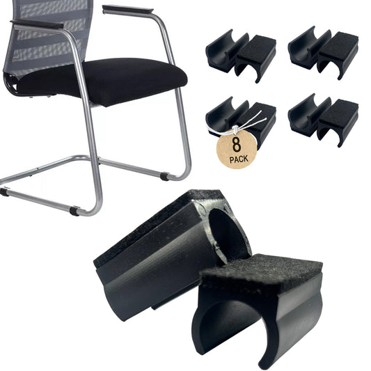 Rectangle U Shaped Chair Leg Tips Caps with Felt Pads,Furniture Feet Protectors Slide Smoothly Glides No Scratches No Noise Protect Hardwood Floors, Fit 19mm(3/4inch) Diameter Tubular Leg (Black 8PCS)