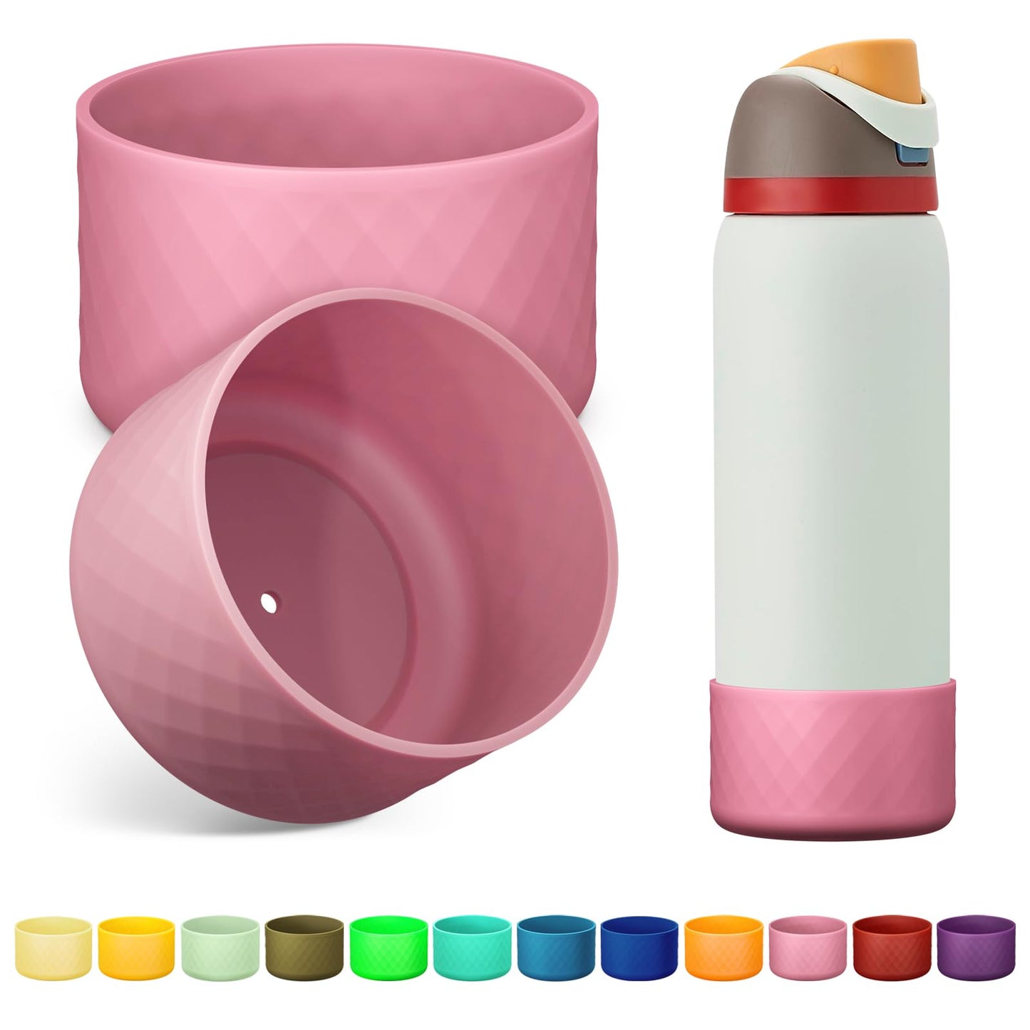 Alwenid 2PCS Silicone Water Bottle Boot for Owala 32 Oz, Anti-Slip Protective Sleeve Bottom Bumper Protector for FreeSip, Twist, and Flip Stainless Steel Water Bottles (Rose)