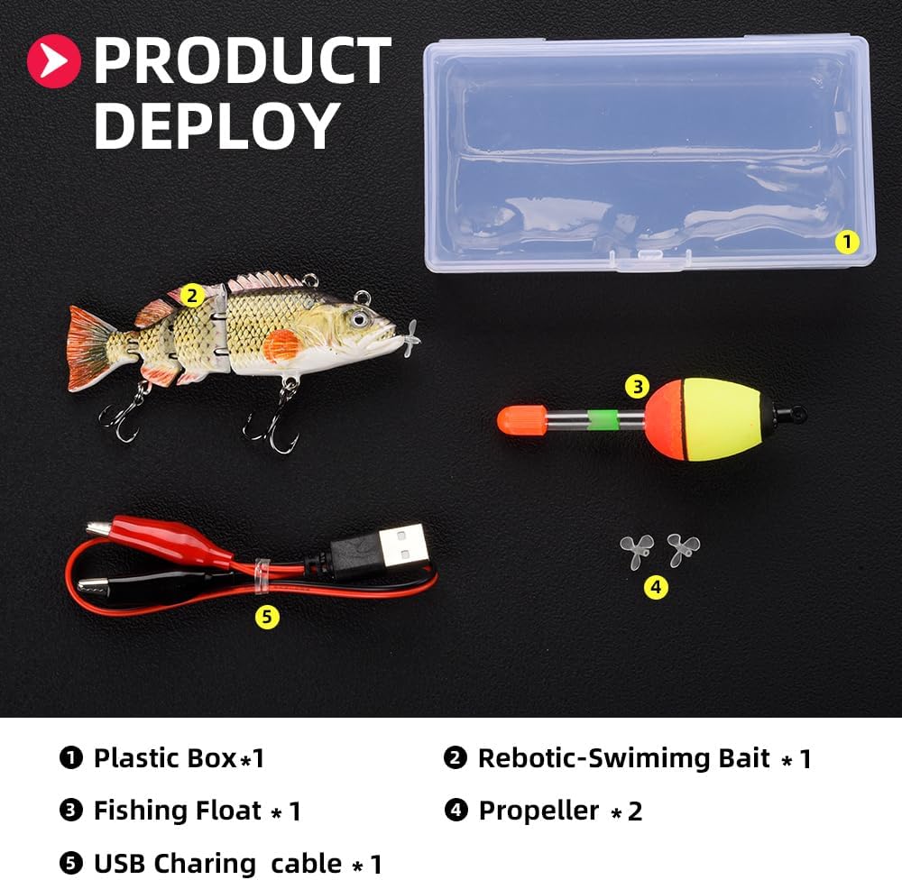 Skiennix Robotic Fishing Lures - USB Rechargeable LED Light Wobbler | 5.12" Multi-Jointed Swimbaits