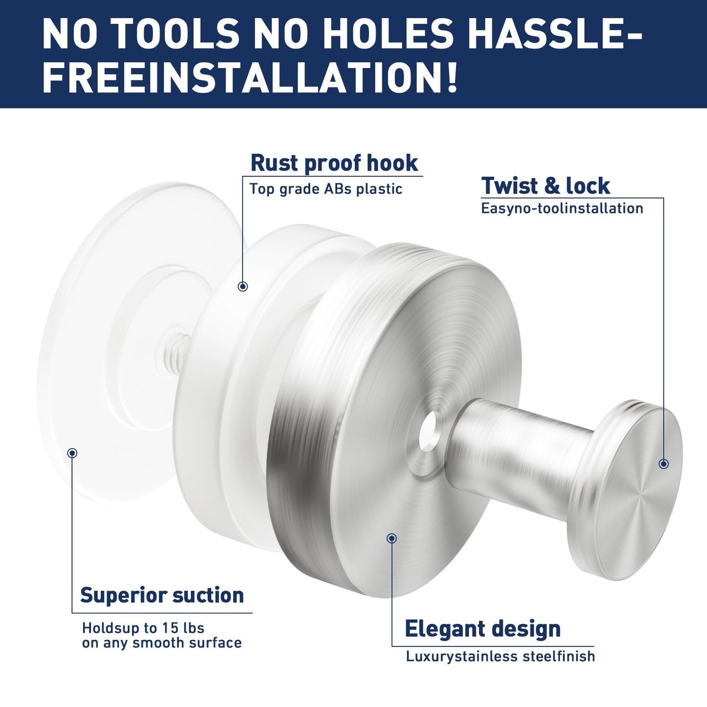 DDYMFFF Suction Cup Hooks for Shower,Removable Suction Hooks for Bathroom Shower Wall,Glass Windows,Doors Hanging Towels,Suction Cup Wreath Hanger Holder for Christmas Wreath-Silver(2 Pack)