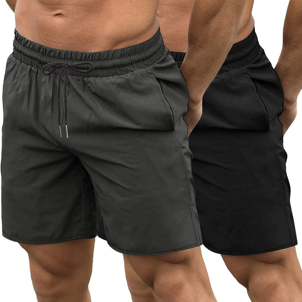 COOFANDY Mens 2 Pack Athletic Shorts 7 Inch Quick Dry Breathable Lightweight Gym Workout Shorts with Pockets Black/Dark Grey