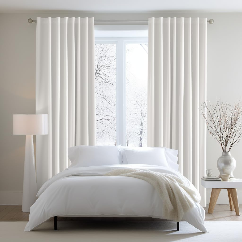 COTTON CRAFT White Curtains - 84 Inch Length - 2 Window Panels Set - Shrink Resistant Thick Duck Fabric Drapes with Tie Backs – Reverse Tab Top Light Filtering Privacy for Bedroom, Living Room – 50x84