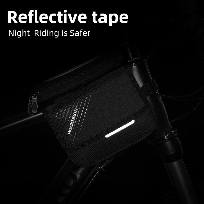 ROCKBROS Bike Frame Bag, Waterproof Top Tube Bike Bag, Large Storage Touch Screen Bike Cell Phone Holder Suitable for iphone X,11,12,13,14 Below 6.4"