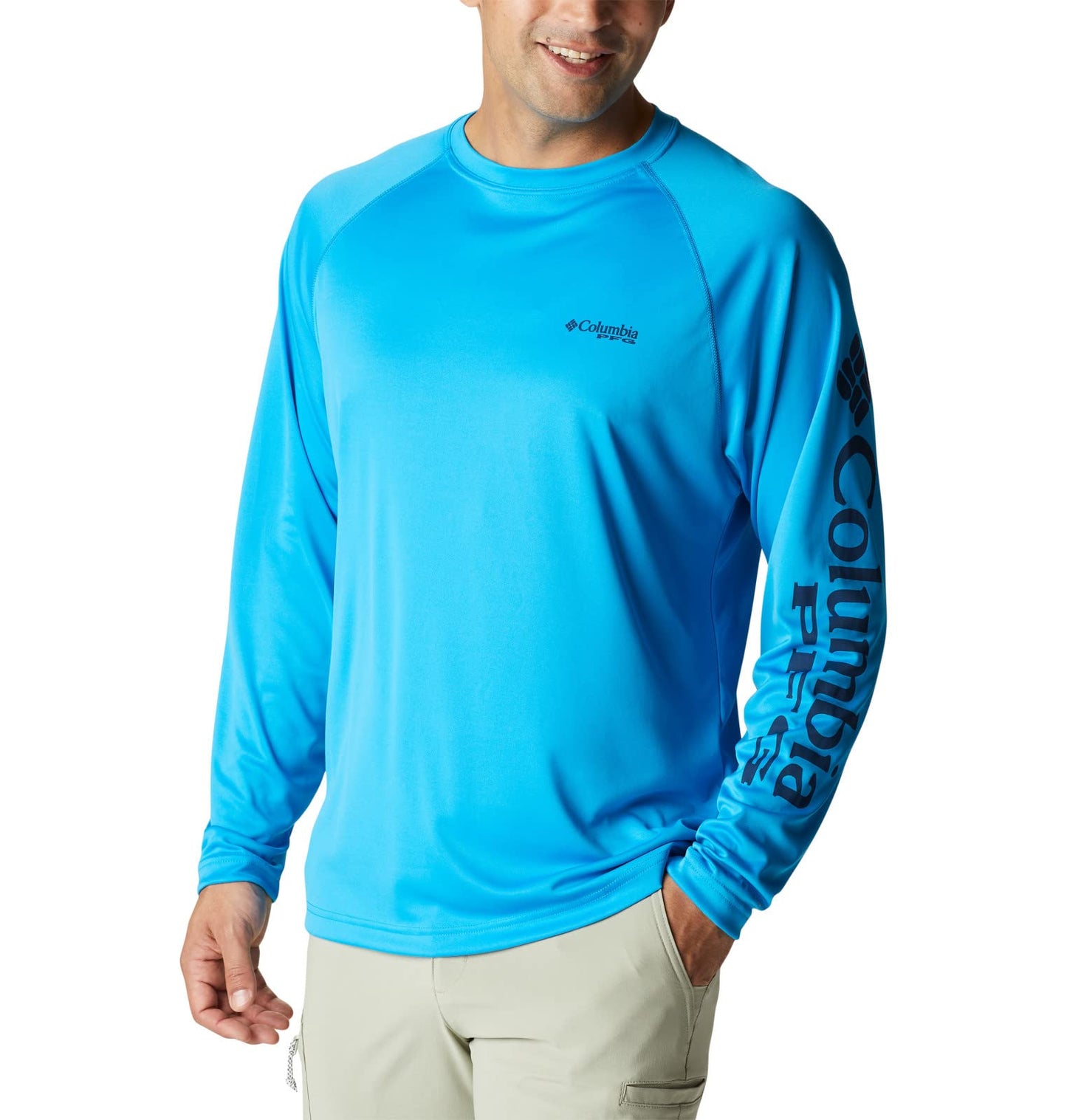 Columbia Men's Terminal Tackle Long Sleeve Shirt, Compass Blue/Carbon Logo, 3X Tall