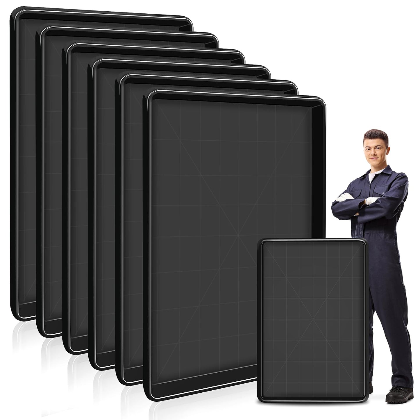 Dapuri 6 Pcs Extra Large Oil Drip Pan 35.4 x 24 x1.5 Inches Under Car Plastic Auto Oil Drip Tray Car Oil Catch Pan Replacement Tray for Garage Floor