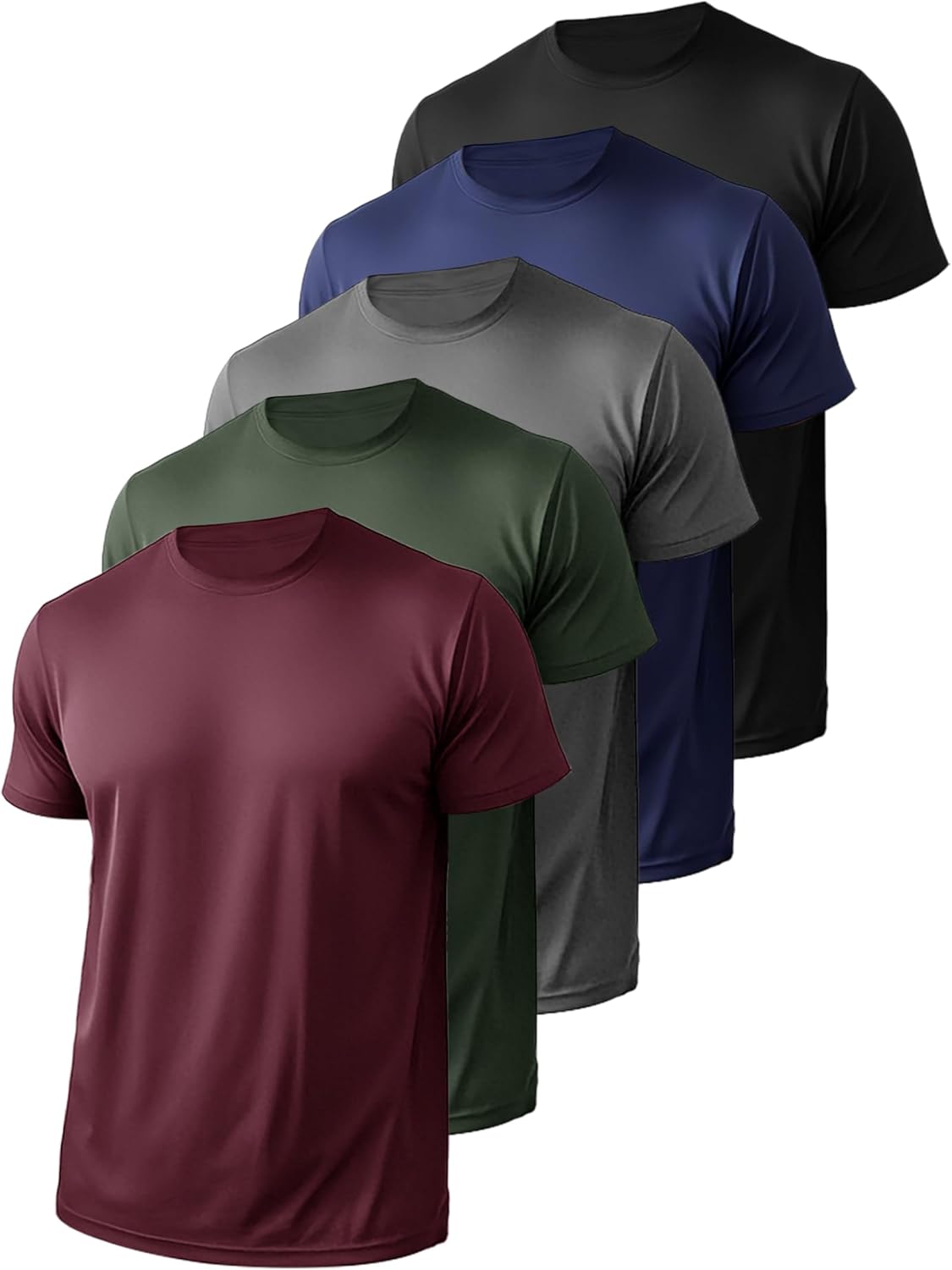 Skiennix Men's Athletic Quick-Dry Crew Neck T-Shirts - 5 Pack for Running & Gym Workouts