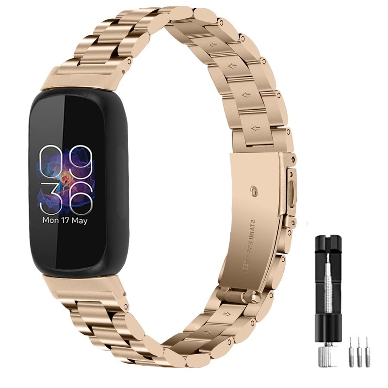 Metal Bands Compatible for Fitbit Inspire 3 for Women & Men,Solid Stainless Steel Adjustable Strap Replacement Band for Inspire 3 Fitness Tracker (Champagne)