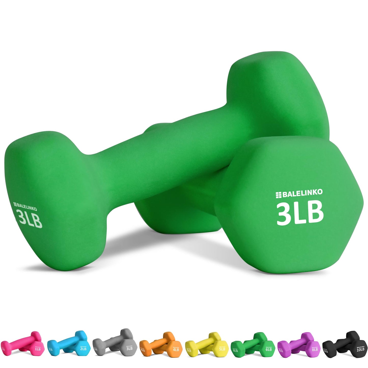 Balelinko Home Gym Equipment Workouts Strength Training Weight Loss Pilates Weights Yoga Sets Free Weights for Women, Men, Seniors and Youth, 3LB Green, Pair