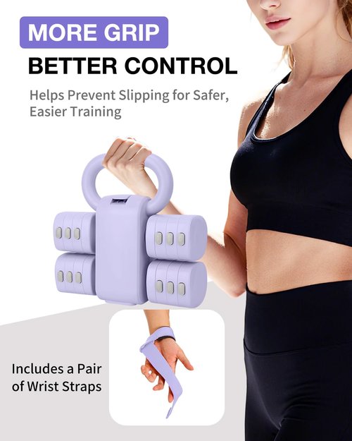 Adjustable 2-in-1 Dumbbell & Kettlebell Set, Free Hand Weight 4.4lb~11lb for Home Gym Training, Purple