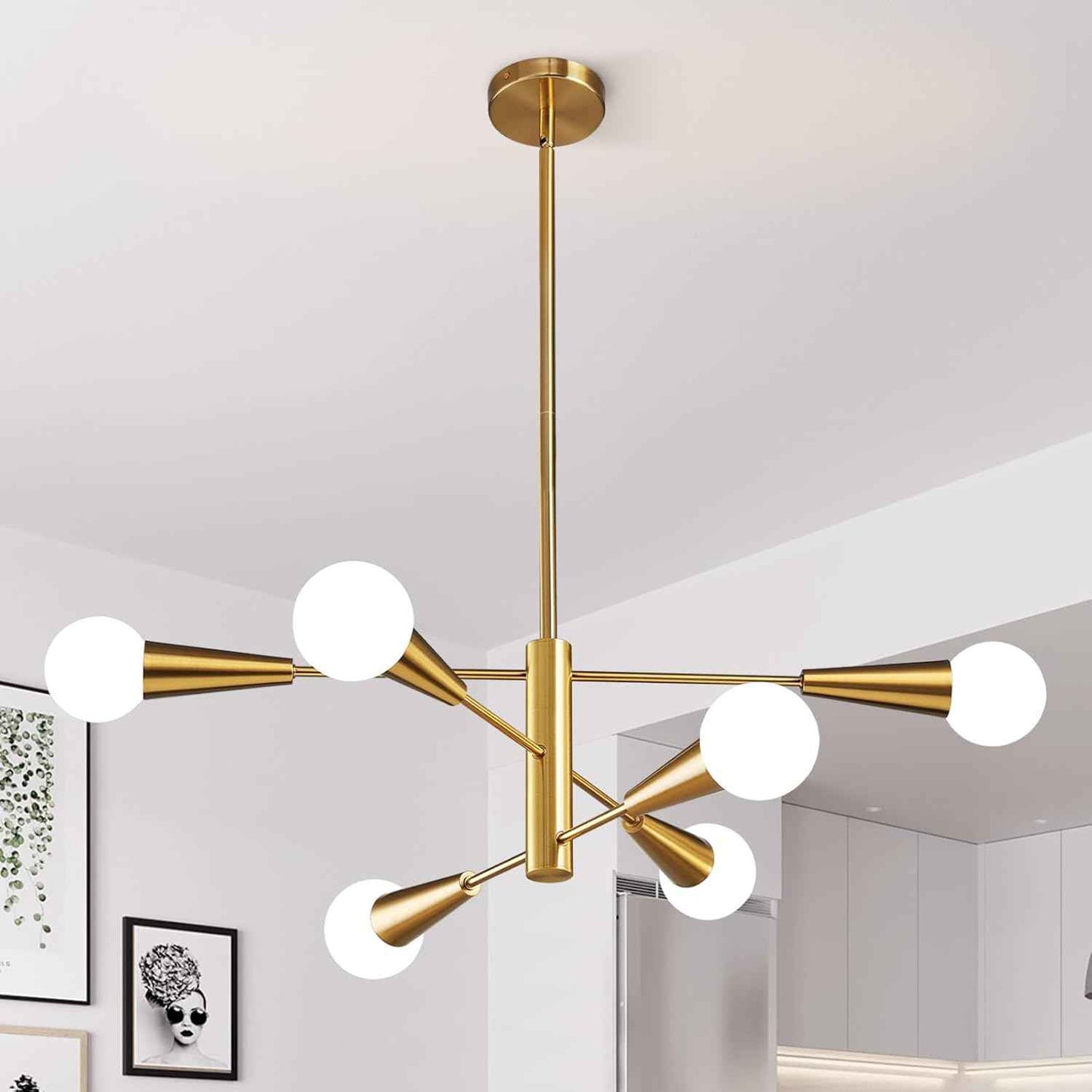 8-Light Gold Sputnik Chandelier - Modern Adjustable Ceiling Light for Dining Room, Kitchen & Foyer