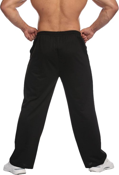 Deyeek Men's Lightweight Sweatpants - Open Bottom Straight Leg Gym Lounge Pants with Pockets