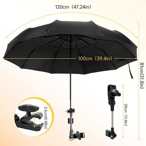 Chair Umbrella - Universal Clamp Double Canopy Sunshade with 360° Swivel | UPF 50+ UV Protection, 100cm