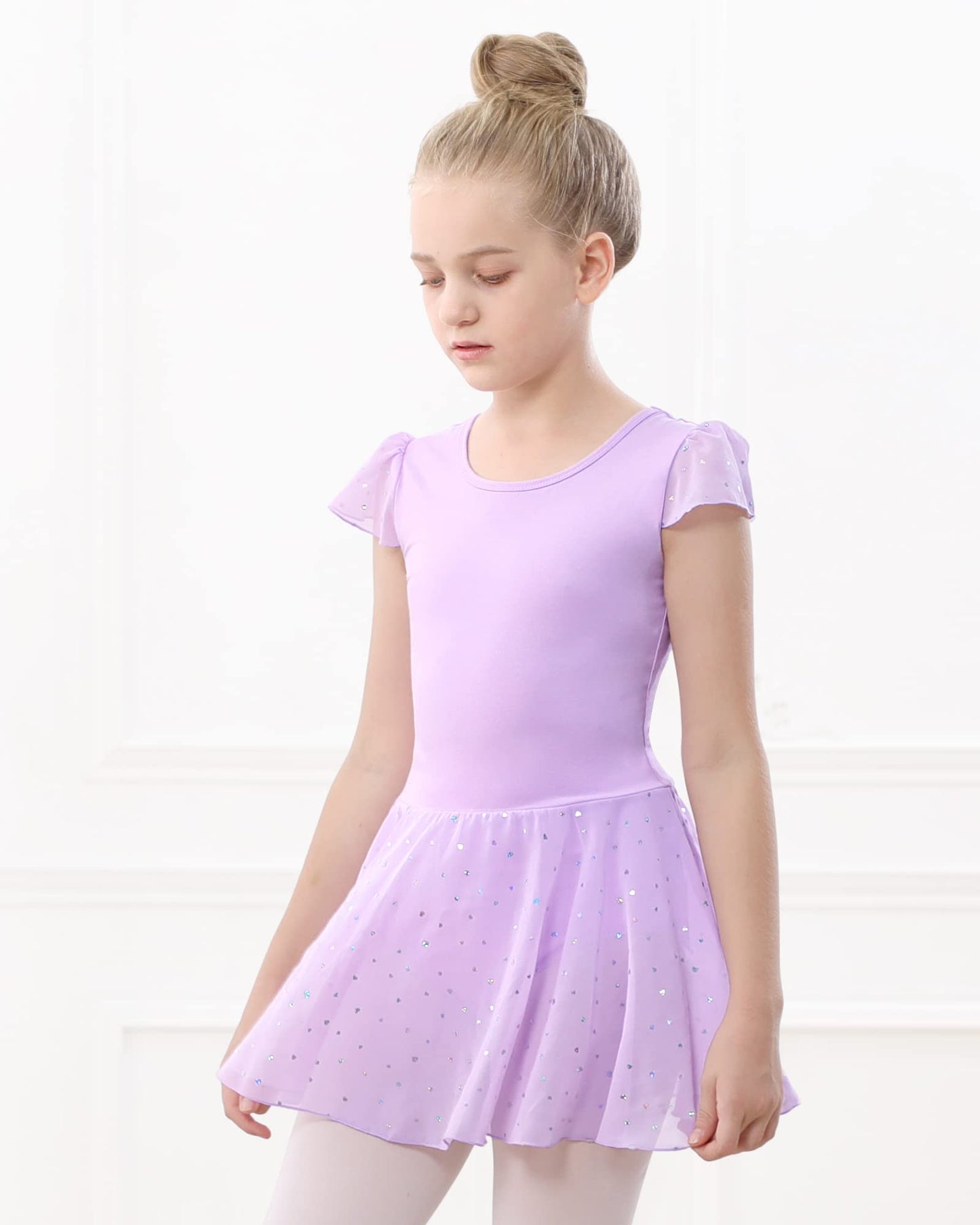 Stelle Ballet Leotards for Girls Dance Leotard with Shiny Skirt Toddler Pink Ballet Outfit Ruffle Sleeve Kids Dance Dress (Lavender,2-3T)