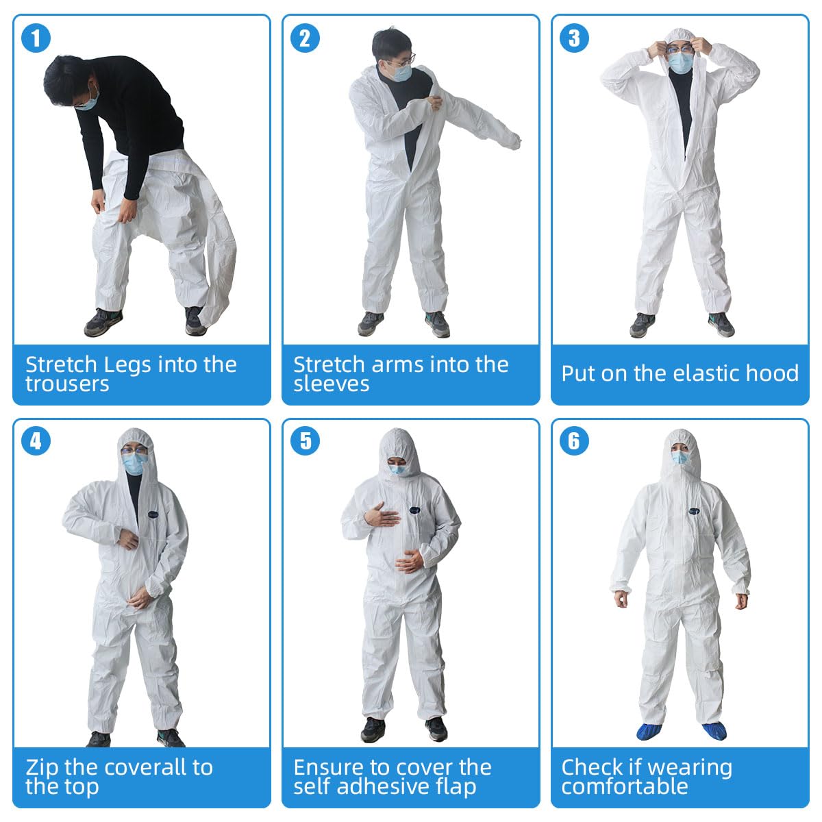 2 Pack Vicogard Hazmat Suits, SMS Breathable Disposable Coveralls, Front Zipper Elastic Waistband & Cuffs Ankles, Painters Suit for Men & Women with Hood for Hospitals, Laboratories, Medical