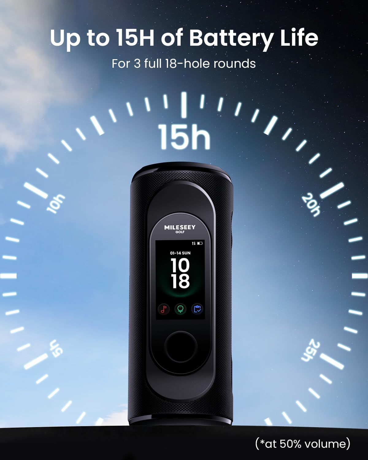 MiLESEEY GeneSonic Pro Golf Speaker - Detachable GPS Rangefinder, 43000+ Preloaded Courses, Waterproof, 15H Battery