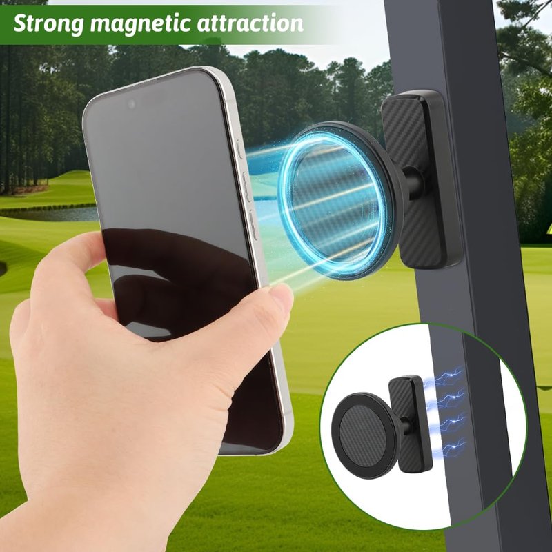 Magnetic Golf Cart Phone Holder, Aluminum Phone Mount with N52 Magnets Golf Cart Accessories, Compatible with MagSafe iPhone 16 15 14 13 12 Series Mini, Magnets for Any Iron Metal Surface