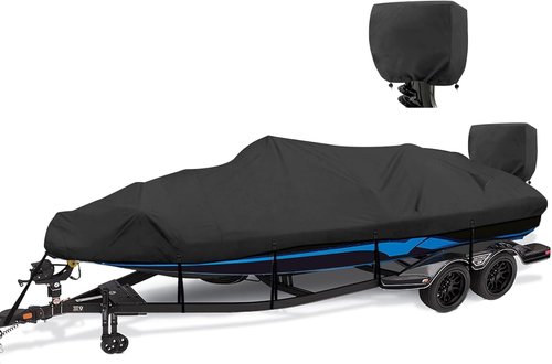 1200D Waterproof Boat Cover - Heavy Duty Protection for 23' to 24' Bass & V-Hull Boats - Black Canvas