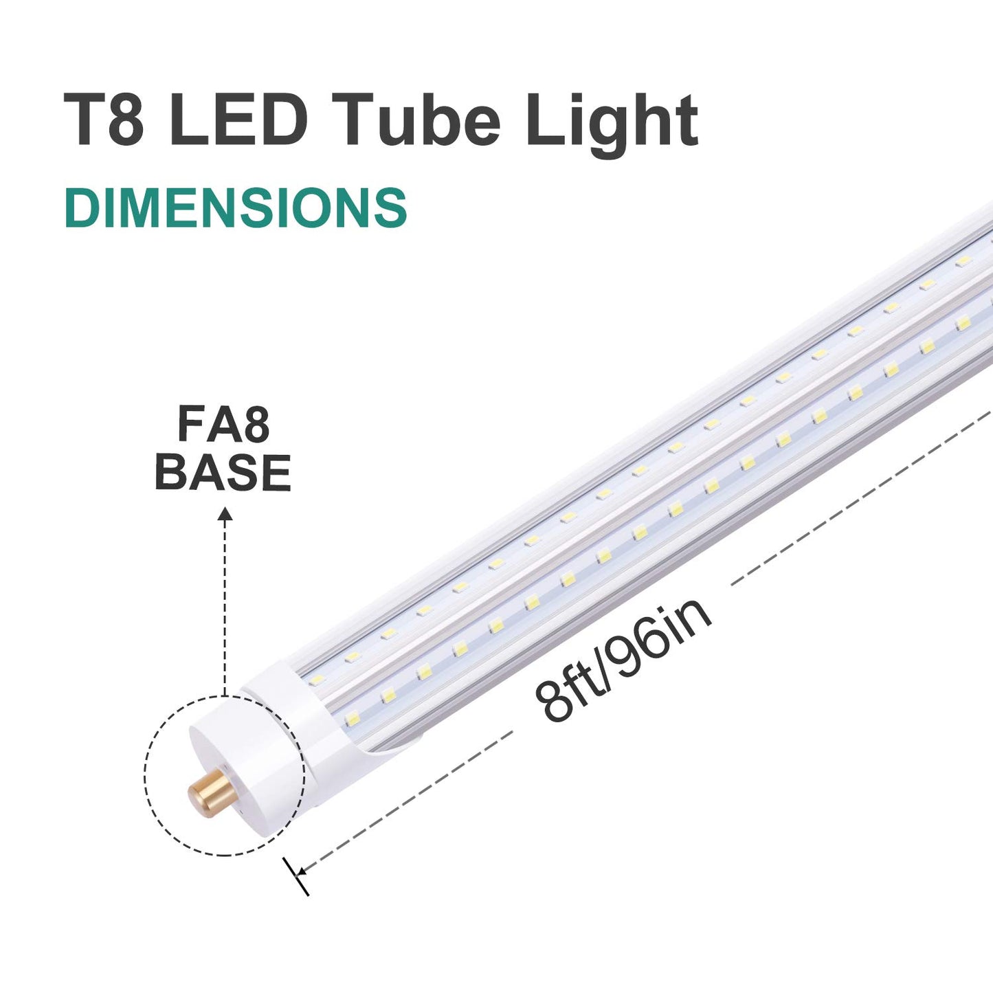 TRLIFE 8FT LED Bulbs 6000K, T8 8FT V Shape 65W FA8 LED Light Bulbs with Clear Cover(150W Fluorescent Bulbs Replacement), Dual Row L ED Chips, 7800Lm, Dual-Ended Power (4 Pack)