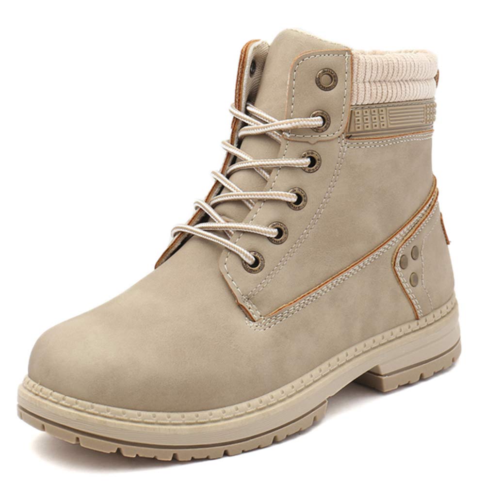 Athlefit Women's Hiking Combat Work Waterproof Boots Lace up Low Heel Booties Ankle Boots Size 7.5 Khaki