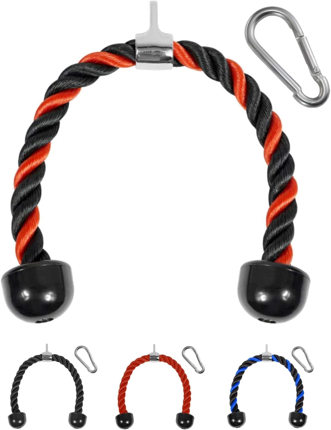 Yes4All Deluxe 27" Red & Black Tricep Rope with Carabiner, Exercise Machine Attachments, Pulley System Pull Down Rope, LAT Cable Attachment for Row Machine & Cable Machine