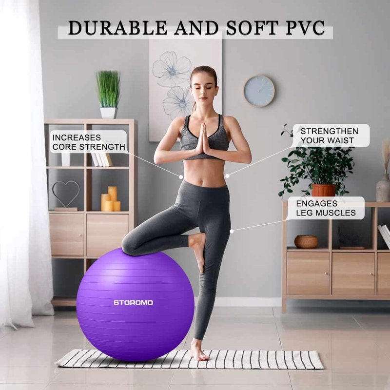 STOROMO Exercise Ball,Yoga Ball(with Exercise Tutorial)，Extra Thick Non-Slip,Holds 2500 lbs, Workout Ball for Pregnancy Birthing and Balance Stability (Purple, 85cm/33.4in)