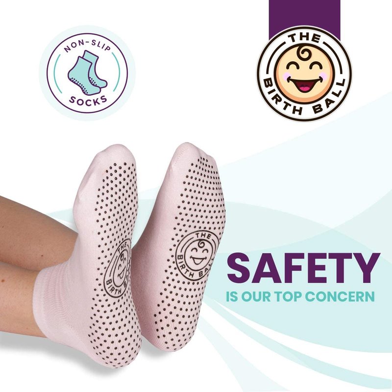 The Birth Ball - Birthing Ball for Pregnancy & Labor - 18 Page Pregnancy Ball Exercises Guide by Trimester - Non Slip Socks - How to Dilate, Induce, & Reposition Baby for Mom 65cm
