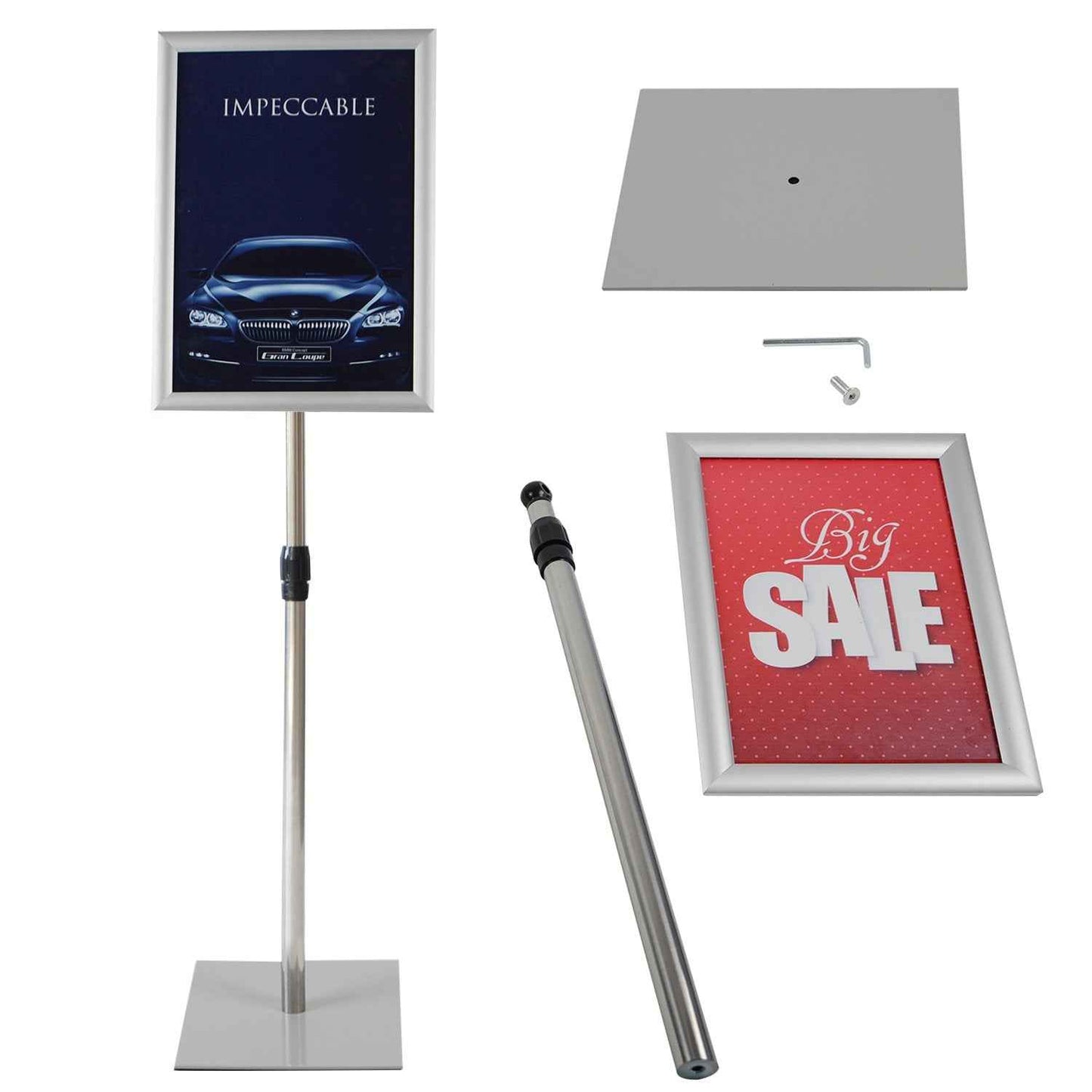Adjustable Heavy Duty Pedestal Sign Holder Poster Stand - 8.5x11 Inch Vertical & Horizontal Sign Stand Displayed Poster Holder, Square Base Sign Stands for Display, Advertisement & Outdoor Sign Holder