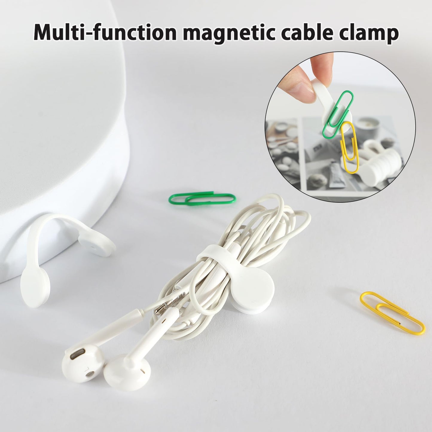 Xuuza Silicone Magnetic Cable Ties, Reusable Cord Ties Twist Ties Wire Management For USB Charging Wires, Light Duty Cables Organizer, Fridge Magnets, Storage Or Travel (10-Pack, White)