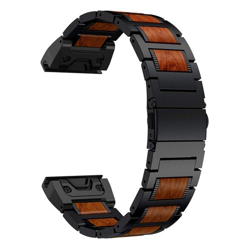 LDFAS Fenix 8/7X/6X/5X Plus Band, Natural Wood Red Sandalwood Stainless Steel Metal Watch Band, 26mm Quick Release Easy Fit Strap Compatible for Garmin Fenix 7X/6X Pro/5X/5X Plus/3HR/Descent Mk2 Bands