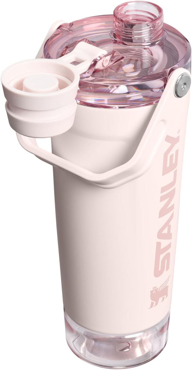 STANLEY Vitalize Shaker Bottle 20 oz - Leakproof Insulated Stainless Steel | Fast Flow Lid & Base Storage | BPA-Free | Rose Quartz
