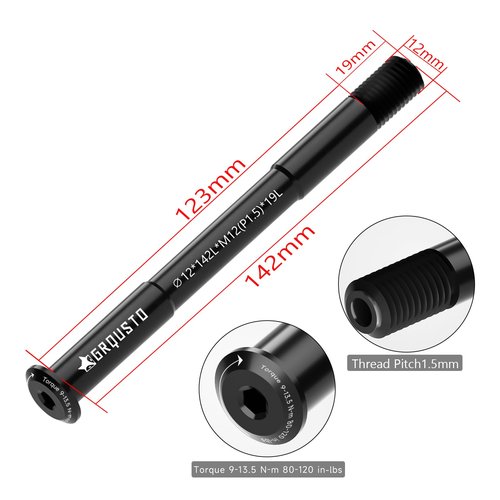 GRQUSTO 1.5mm Thread Pitch Front Rear Thru Axles for Road Mountain Bicyle Suspension Forks Rigid Forks and Bike Rear Frame, 6061 Aluminium Alloy Boost Through Axle: 12mm x 142mm