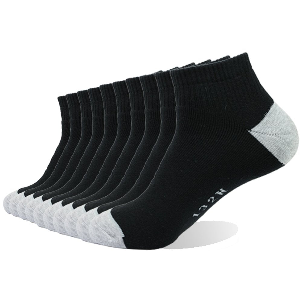 EnerWear 10P Pack Women's Cotton Moisture Wicking Cushion Low Cut Socks (US9-11, Black)