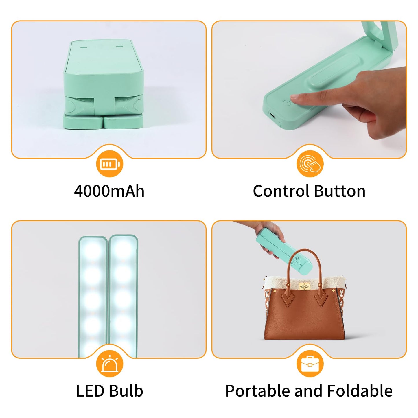 Bsdgeclogy Foldable and Adjustable LED Desk Lamp, Dual Head Portable Book Light with Stepless Dimming and 3 Color Modes for Bedside, Reading or Travel(Blue)