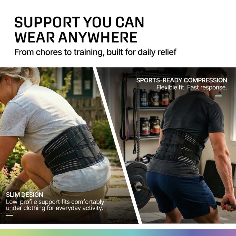Modvel Back Brace for Lower Back Pain Women and Men – Lumbar Support Belt for Sciatica, Herniated Disc, Muscle Strain – Adjustable Breathable Work Brace with 6 Stays – Support for Posture – Size L