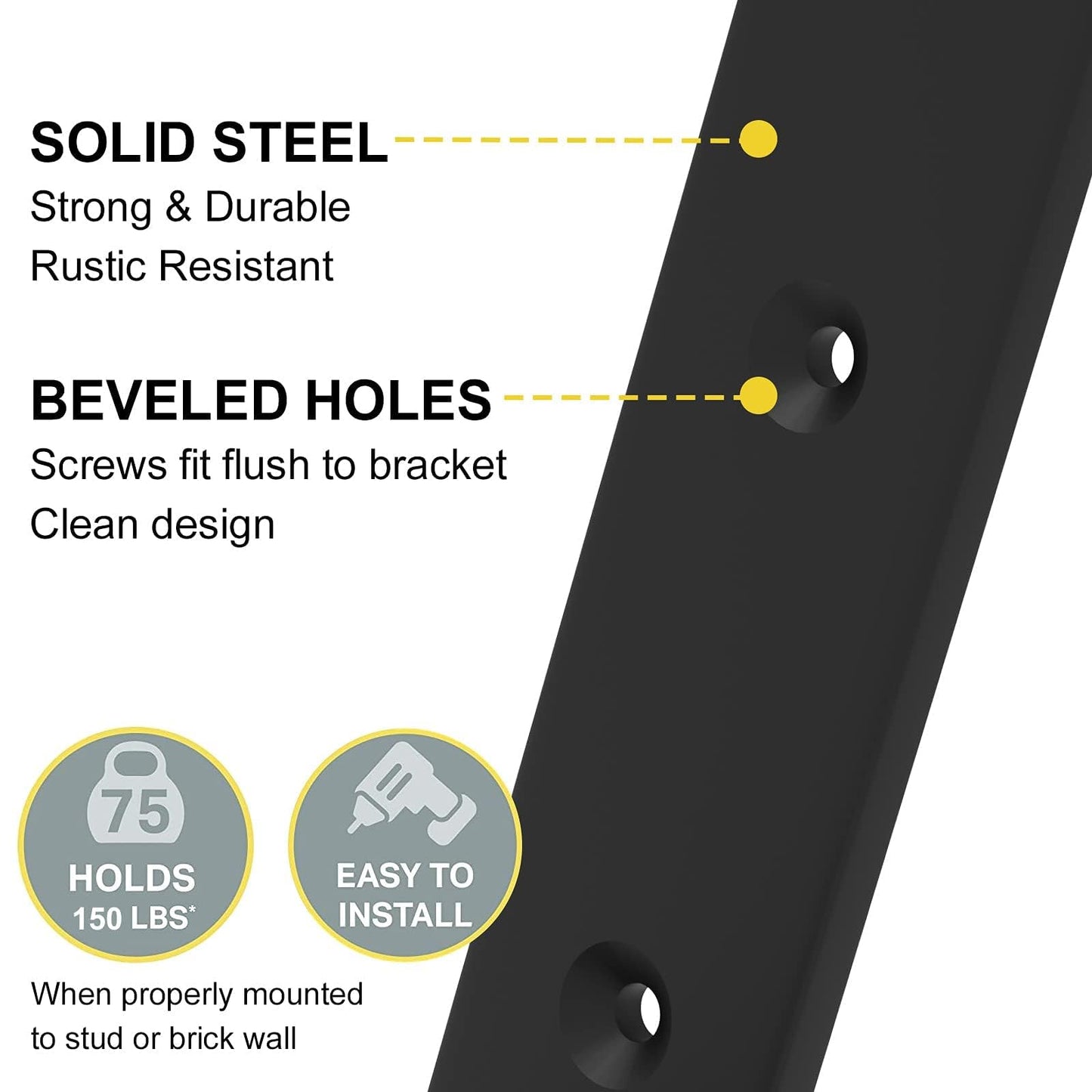 Shelf Bracket, Heavy Duty Floating Shelf Brackets 10-Inch Long, 4-Pack Brackets for Shelves, Black Coated J Shape Metal Wall Shelf Support Brackets with 1/5-Inch Thick and 160 lb. Load Capacity