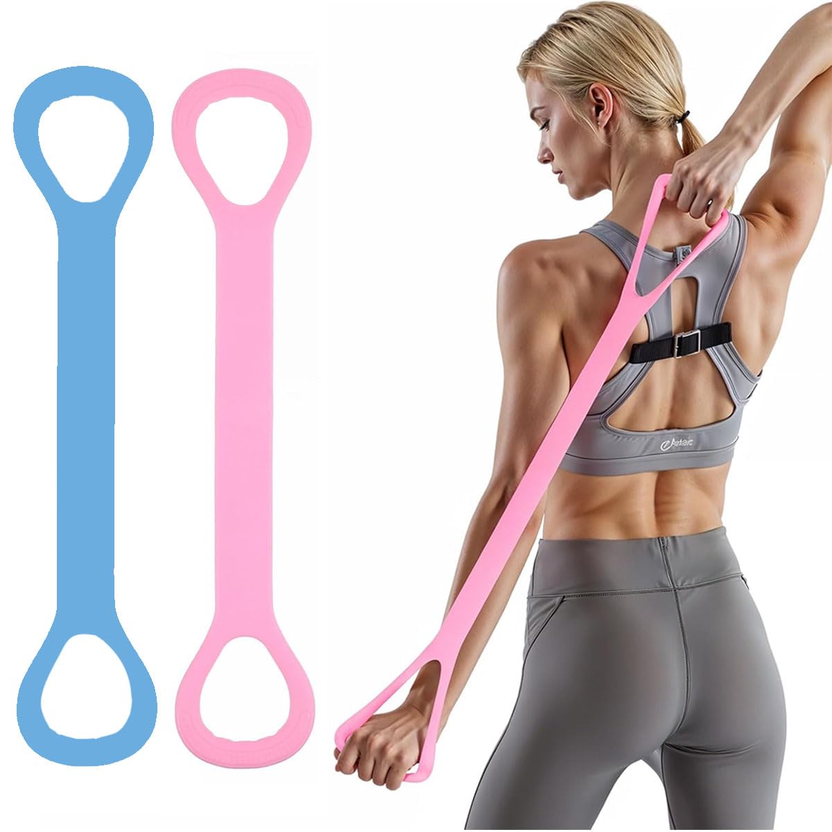 2 Pcs Figure 8 Resistance Bands Set, Fitness Elastic Rope, Execrise Workout for Arm, Back, Chest and Shoulder, Yoga, Pilates, Stretching, Physical Therapy Equipment