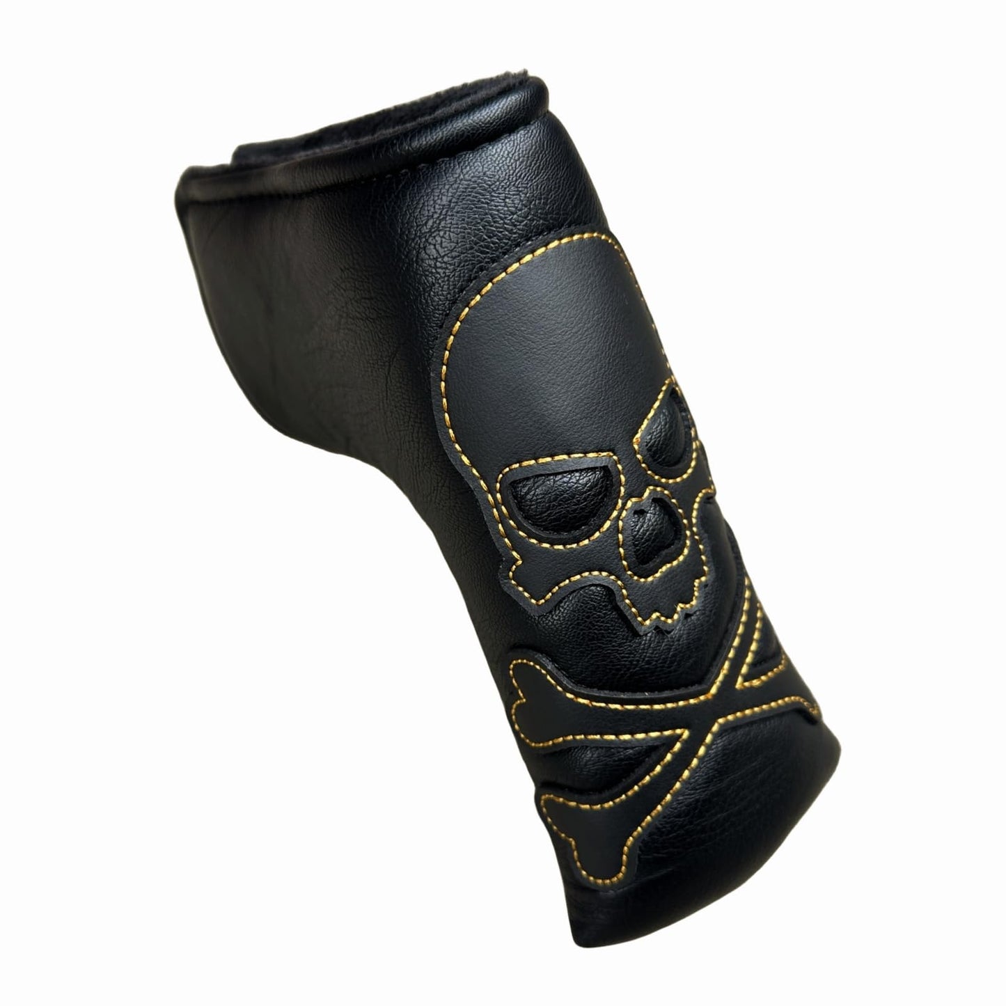 Skull Magnetic Golf Putter Cover Headcover Blade Putter Head Cover in Black with Gold Stitching Skeleton Putter Headcovers