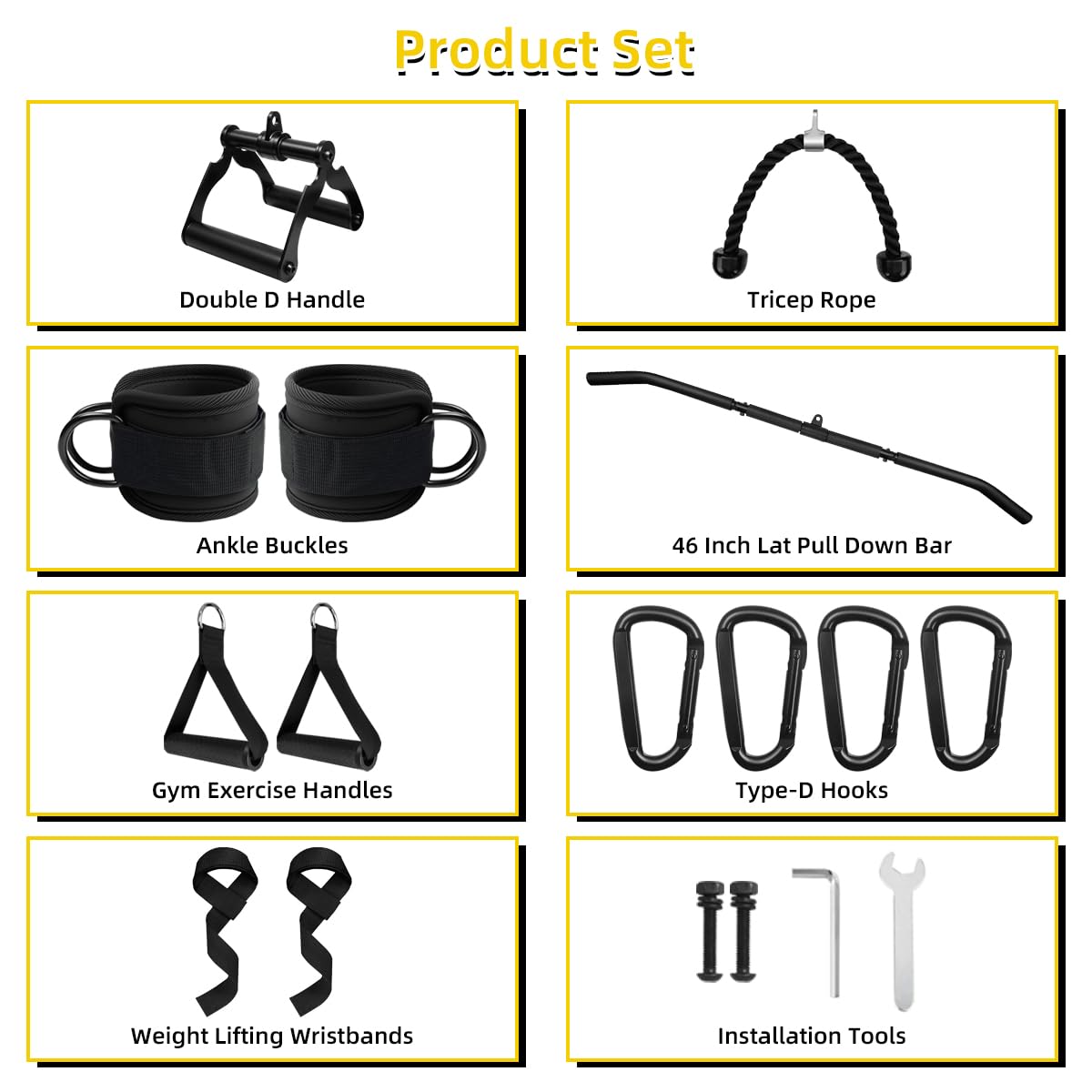sunmeg Cable Machine Accessories for Home Gym, Triceps Press Down Cable Machine Attachments, LAT Pull Down Attachments for Weight Fitness