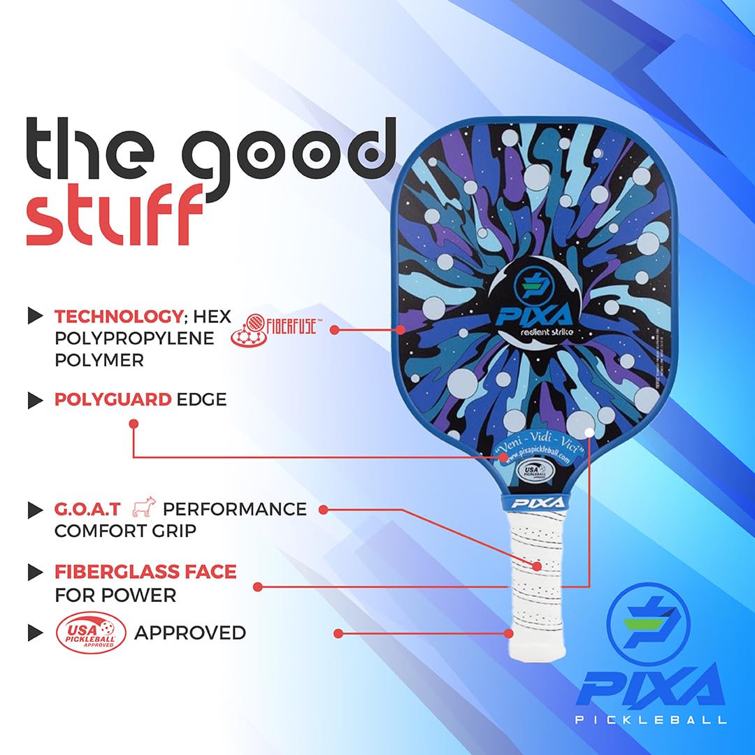 Pickleball Paddles, USAPA Approved Fiberglass Surface Pickleball Set with Pickleball Rackets, Pickleball Paddles Set for Men Women 4 Outdoor Balls & Bag – Radiant Strike by PIXA Pickleball