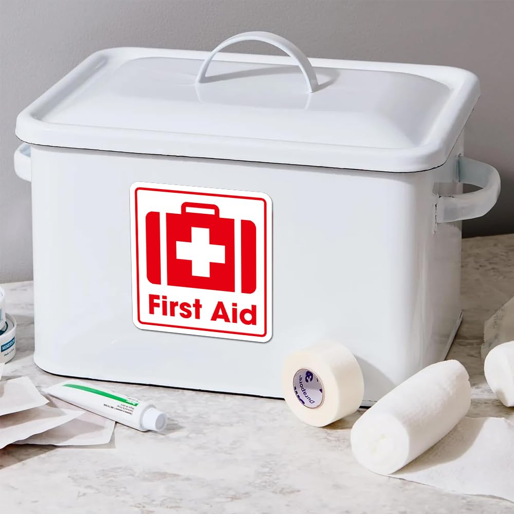 FALIMITLESS First Aid Sticker for Home 3Pcs First Aid Sign Sticker Vinyl Waterproof Decals for kit Boxes, Notebook, Tumbler, Laptop and Water Bottle