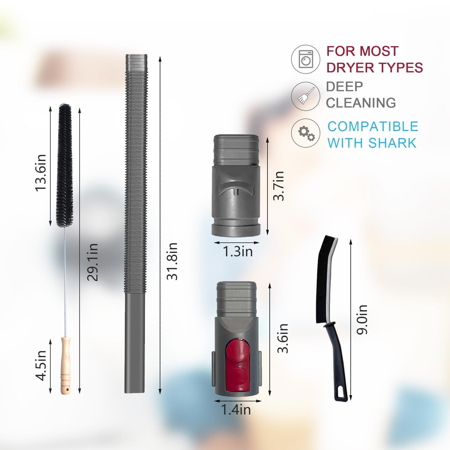 Dryer Vent Cleaner Kit Compatible With Dyson V15 V12 V11 V10 V8 V7 Gen5 V6 DC58 DC59 Vacuum Cleaner with Dryer Lint Brush and Hard Bristle Crevice Cleaning Brush