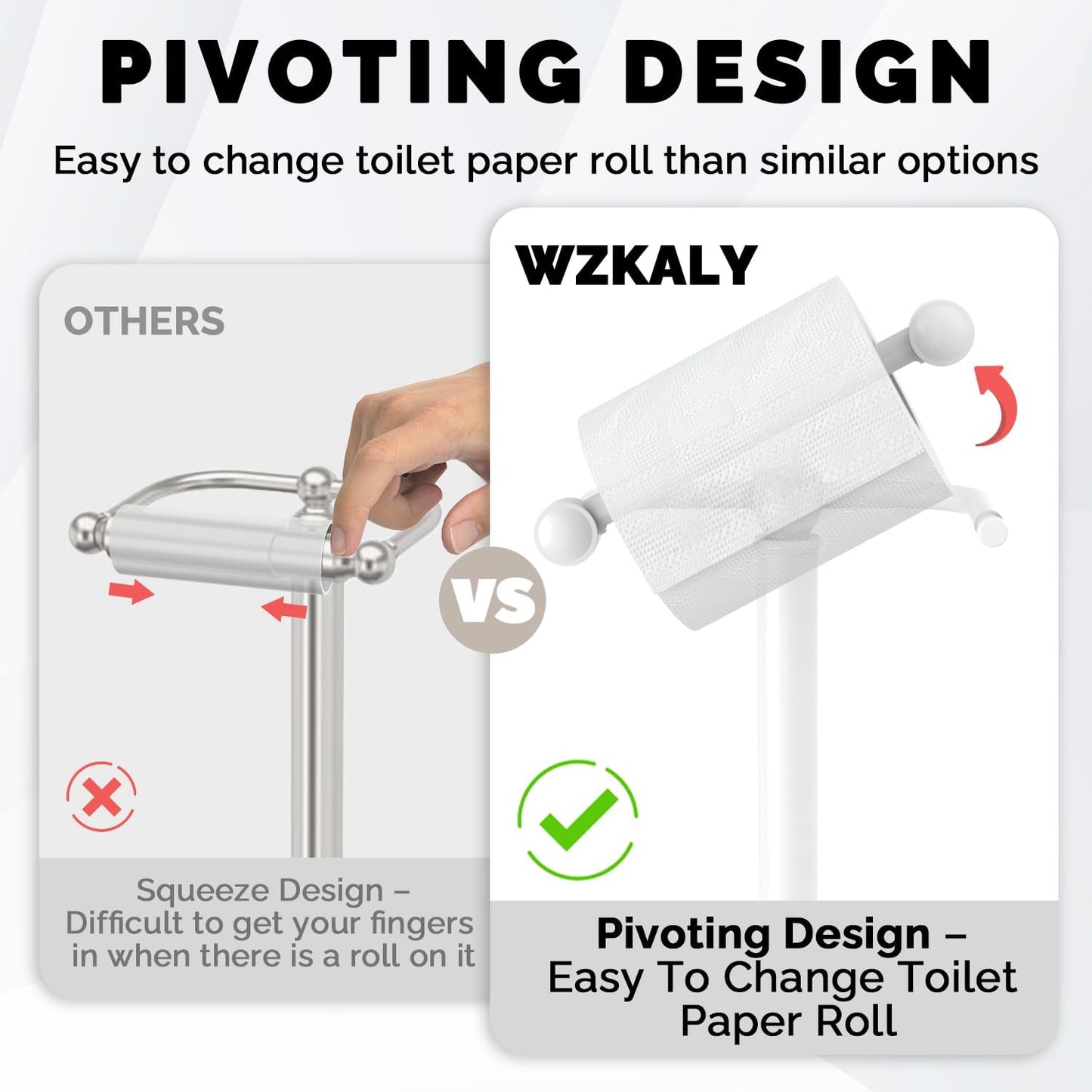 Brushed Nickel Free Standing Toilet Paper Holder with Pivoting Design & Weighted Base