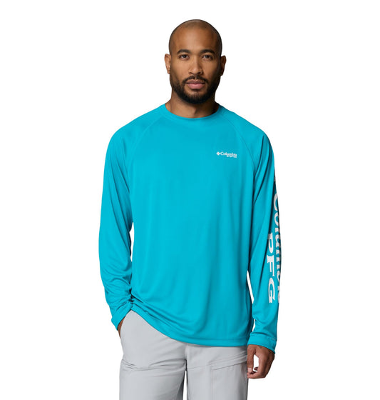 Columbia Men's PFG Terminal Tackle Long Sleeve Fishing Shirt, Ocean Teal/White Logo, 4X