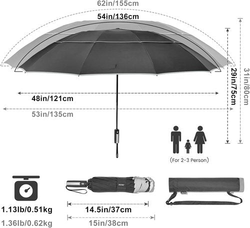 G4Free Inverted Windproof Umbrella - Large Compact Reverse Design with Reflective Stripe | 54/62 Inch