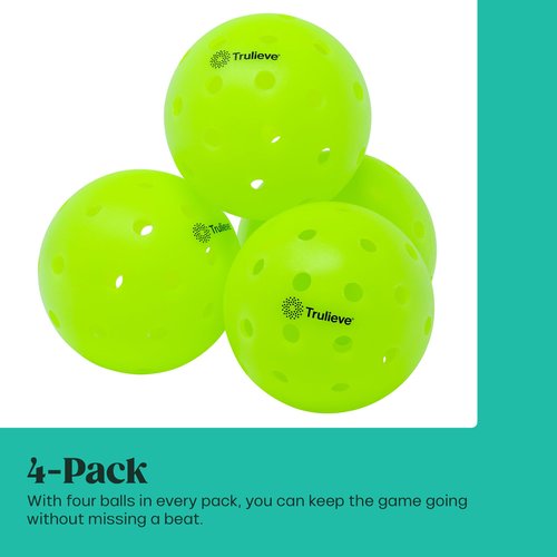 TRULIEVE Green Indoor Pickleball Balls Set of 4, 40-Hole Rotational-Molded Design, 0.92 oz Weight for Consistent Bounce, Crack-Resistant — Tournament & Recreational Play